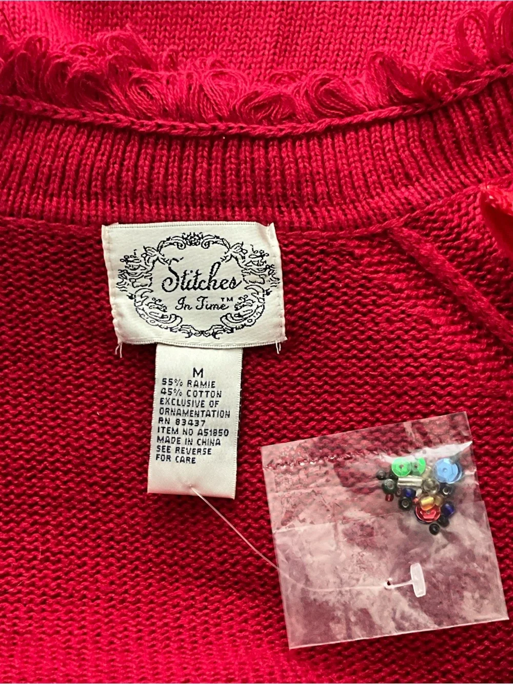 Vintage Stitches In Time Sweater Size M Red Beaded Christmas Snowman Cardigan